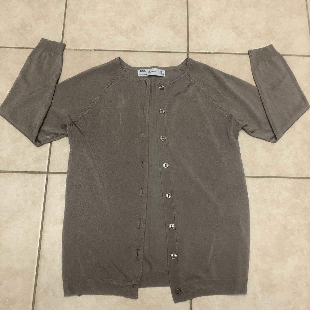 zara beige button down sweater, small - Picture 1 of 11